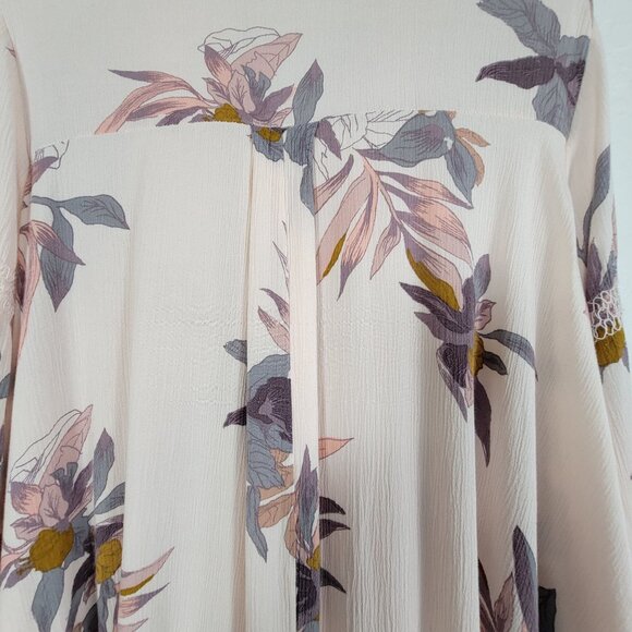 Free People Womens Floral Boho Tunic Top Large Light Pink Long Sleeve Keyhole - Picture 3 of 10